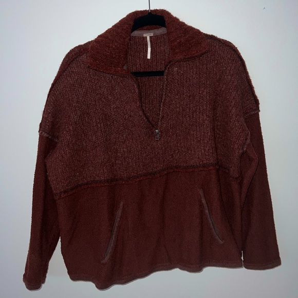 Free People Sweaters - Free People Boho Oversized Pullover in Textured Red Knit